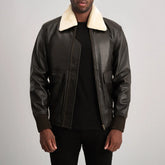 Nitor Brown Cream Leather Bomber Jacket